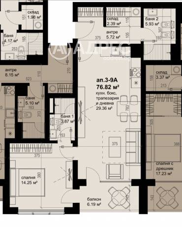 Двустаен апартамент, Бургас, Изгрев, 669691, Снимка 1