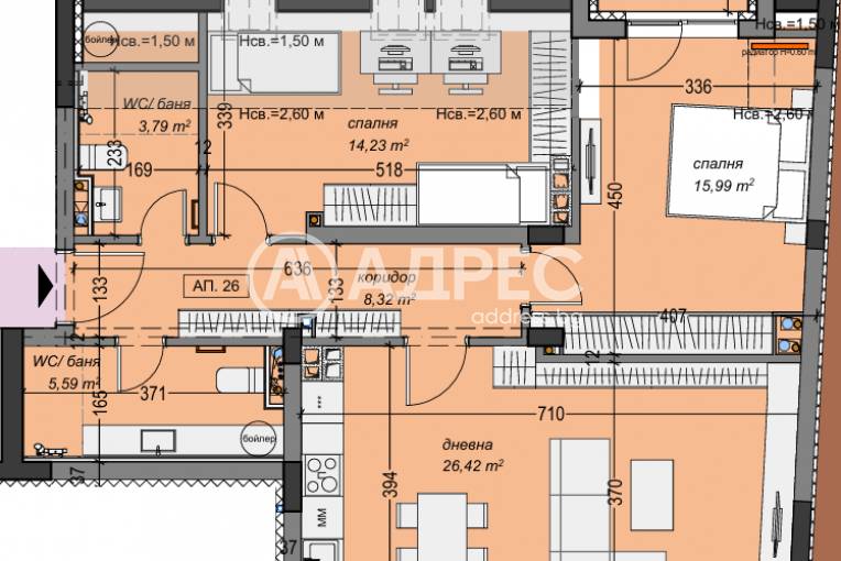 Тристаен апартамент, София, Суха река, 688699, Снимка 2