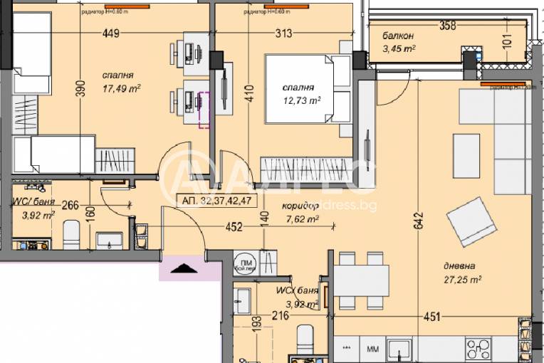 Тристаен апартамент, София, Суха река, 688702, Снимка 2