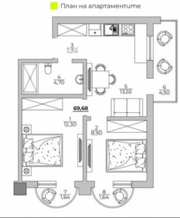 Тристаен апартамент, Варна, к.к. Чайка, 638707, Снимка 1