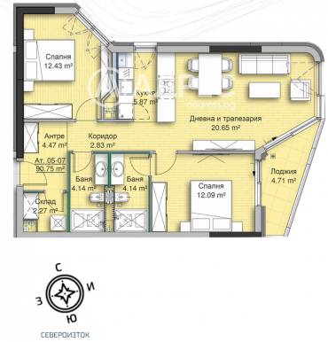 Тристаен апартамент, София, Кръстова вада, 569738, Снимка 1