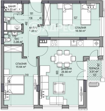 Тристаен апартамент, Пловдив, Гагарин, 665748, Снимка 1
