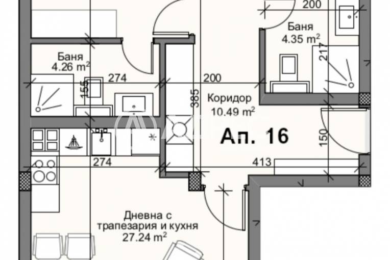 Тристаен апартамент, Пловдив, Кършияка, 681748, Снимка 1