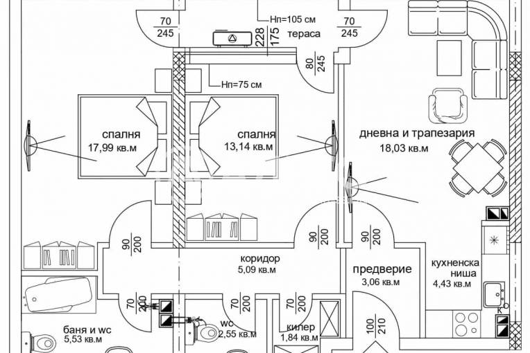 Тристаен апартамент, Пловдив, Съдийски, 665751, Снимка 1