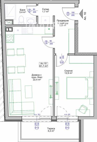 Двустаен апартамент, Поморие, Свобода, 661766, Снимка 1