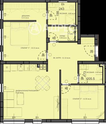 Тристаен апартамент, Варна, м-ст Ален Мак, 675795, Снимка 1