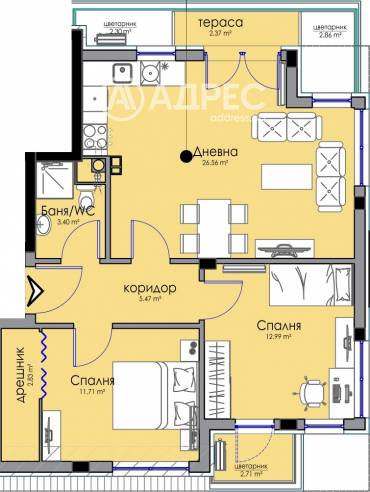 Тристаен апартамент, Бургас, Сарафово, 667796, Снимка 1