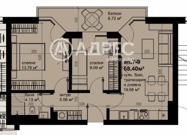 Тристаен апартамент, Бургас, Изгрев, 683796, Снимка 1