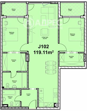 Тристаен апартамент, София, Полигона, 613823, Снимка 1