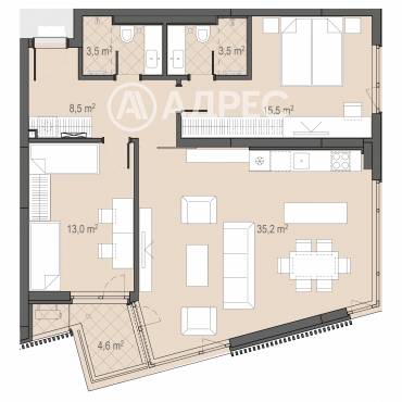 Тристаен апартамент, София, Борово, 693840, Снимка 1