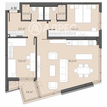 Тристаен апартамент, София, Борово, 693845, Снимка 1