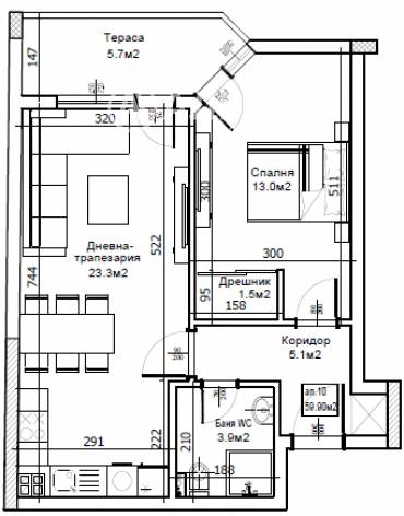 Двустаен апартамент, Варна, Електрон, 695868, Снимка 1
