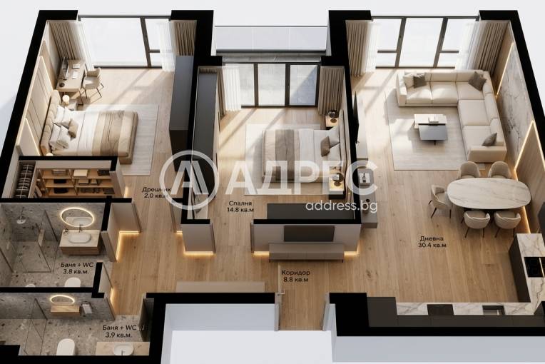 Тристаен апартамент, София, Дружба 2, 696883, Снимка 2