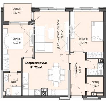 Тристаен апартамент, София, Кръстова вада, 665884, Снимка 1
