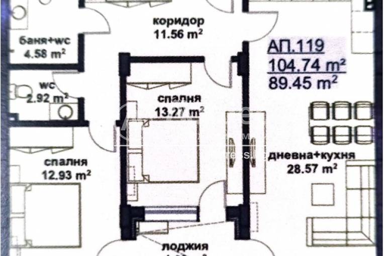 Тристаен апартамент, Бургас, Славейков, 592897, Снимка 1