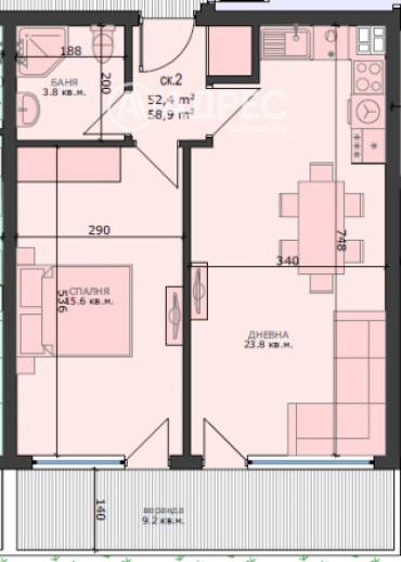 Двустаен апартамент, Варна, Възраждане 4, 644901, Снимка 1