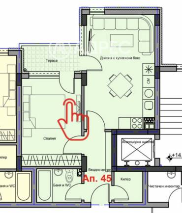 Двустаен апартамент, Стара Загора, МОЛ Галерия, 677901, Снимка 1