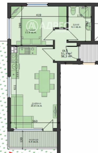 Двустаен апартамент, Варна, Възраждане 4, 644904, Снимка 1