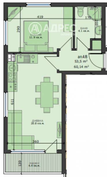 Двустаен апартамент, Варна, Възраждане 4, 644908, Снимка 1
