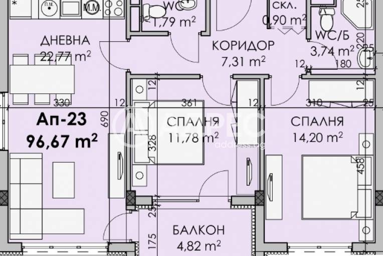 Тристаен апартамент, Бургас, Мадика, 680908, Снимка 3