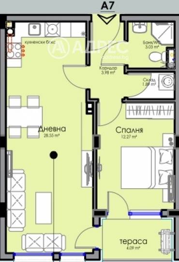 Двустаен апартамент, Бургас, Хоризонт, 659931, Снимка 1