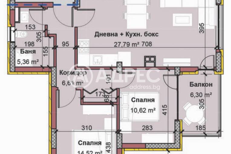 Тристаен апартамент, Варна, Виница, 681937, Снимка 2