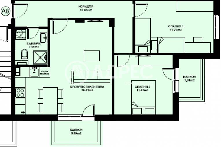 Тристаен апартамент, Благоевград, Изгрев, 673939, Снимка 1