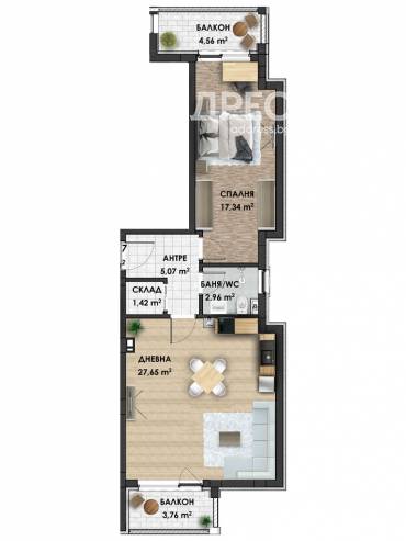 Двустаен апартамент, Пловдив, Беломорски, 646941, Снимка 1