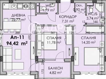 Тристаен апартамент, Бургас, Мадика, 677981, Снимка 1