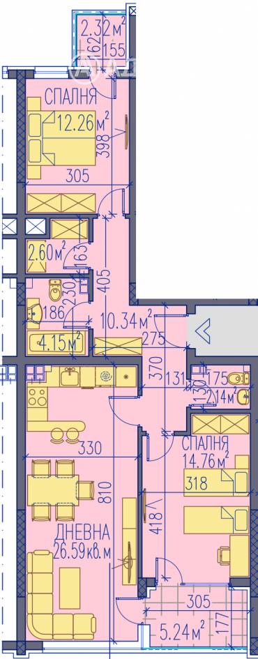 Тристаен апартамент, Пловдив, Тракия, 680993, Снимка 1