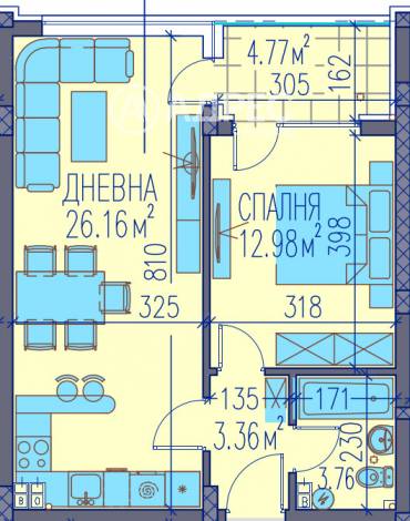 Двустаен апартамент, Пловдив, Тракия, 680997, Снимка 1